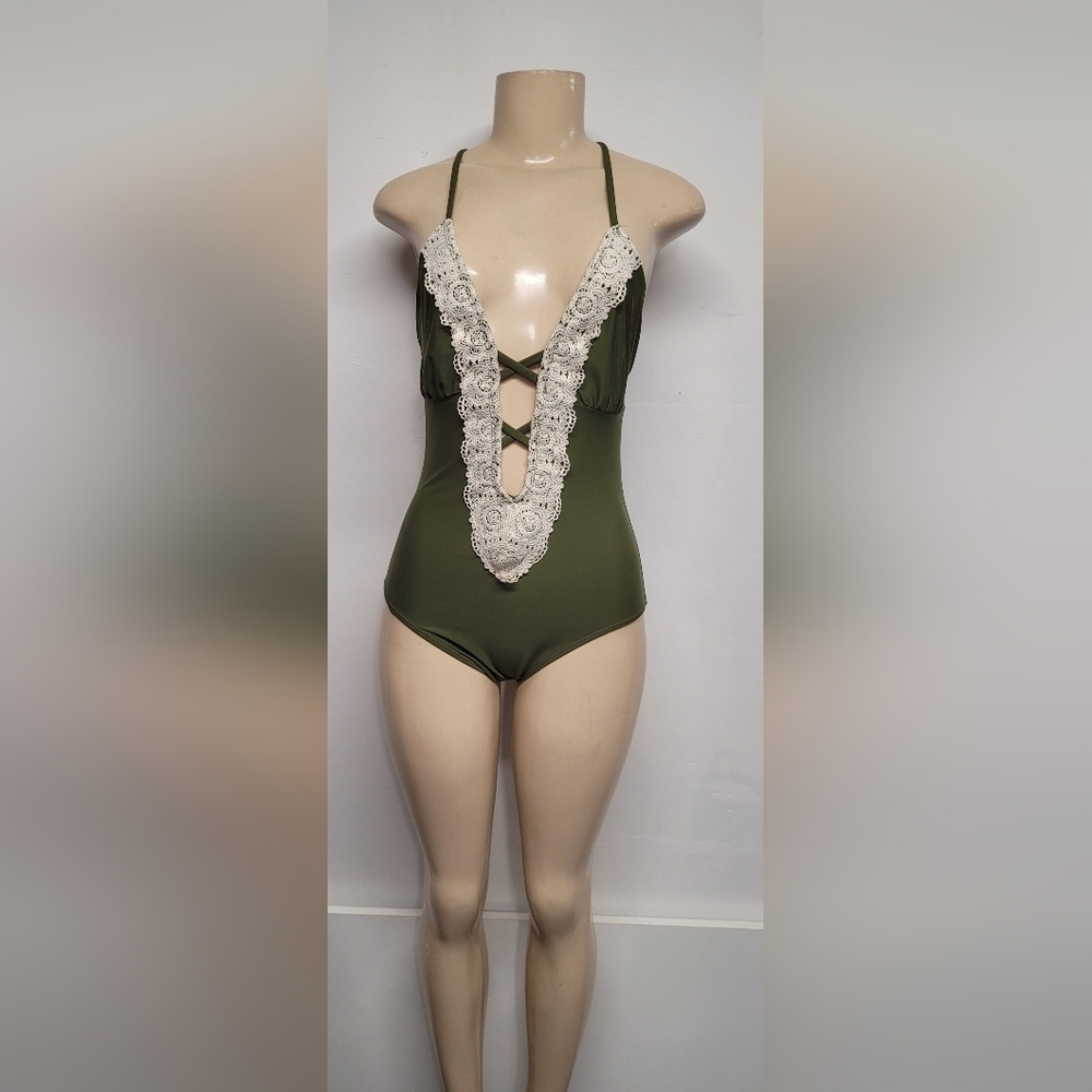 NOBO Green Swimsuit Lace Strappy Juniors 7-9 EUC